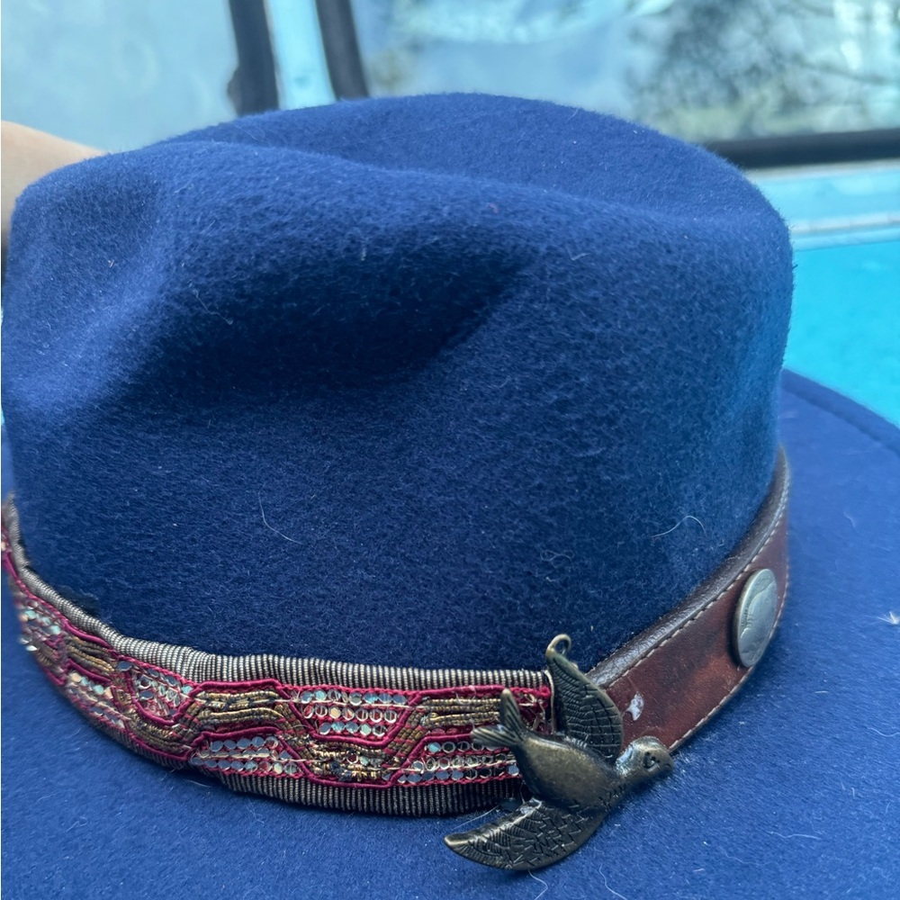 Vintage Blue Fedora with Embellished Band